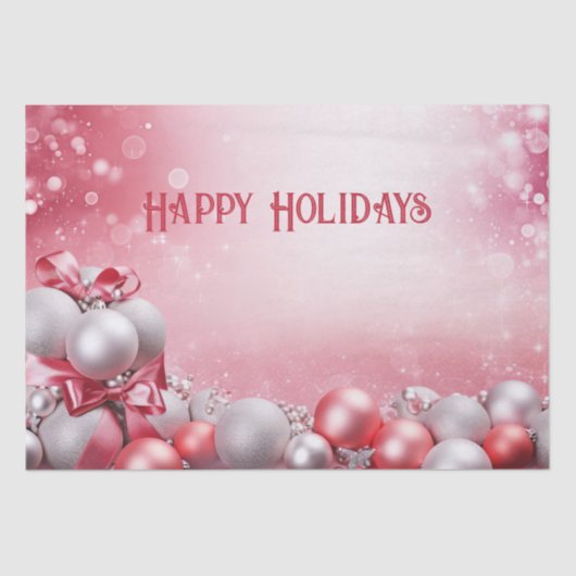 Roze Witte Kerstballen Vakantie Tissue Papier (Voorkant)