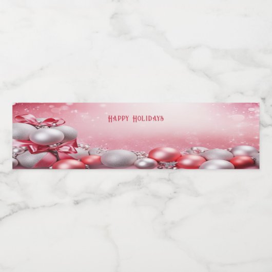 Roze Witte Kerstballen Vakantie Waterfles Etiket (Enkel label)