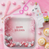 Roze Witte Kerstballen Vakantiepapier Bord (Feest)