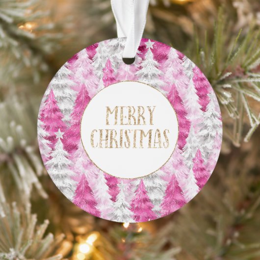 Roze Witte Kerstbomen Goud Glitters Ornament (Boom)