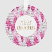 Roze Witte Kerstbomen Goud Glitters Ornament (voorkant)