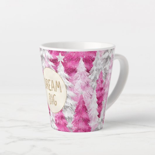 Roze Witte Kerstbomen Gouden Glitter Droom Latte Mok (Rechterhoek)
