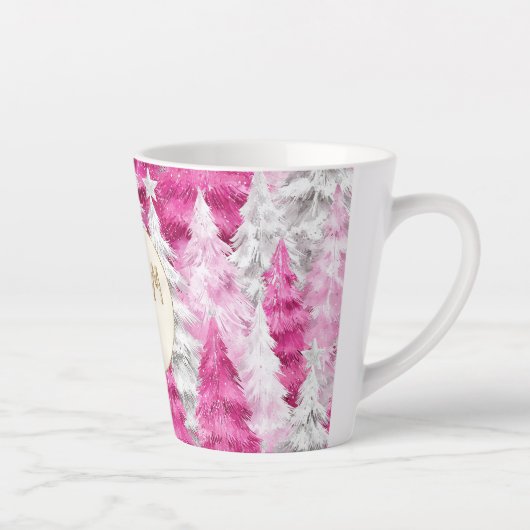 Roze Witte Kerstbomen Gouden Glitter Droom Latte Mok (Rechts)