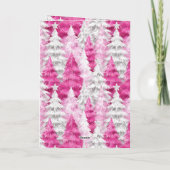 Roze Witte Kerstbomen Gouden Glitter Kaart (Achterkant)