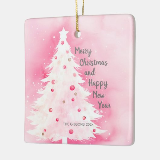 Roze Witte Kerstboom Keramisch Ornament (Links)
