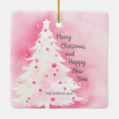 Roze Witte Kerstboom Keramisch Ornament (Achterkant)