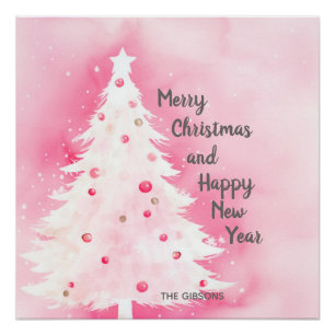 Roze Witte Kerstboom Perfect Poster