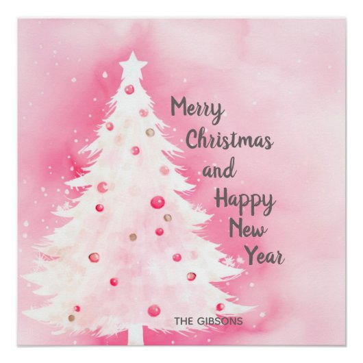 Roze Witte Kerstboom Perfect Poster (Voorkant)