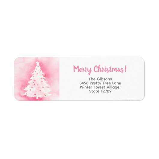 Roze Witte Kerstboom retour adres label (Voorkant)