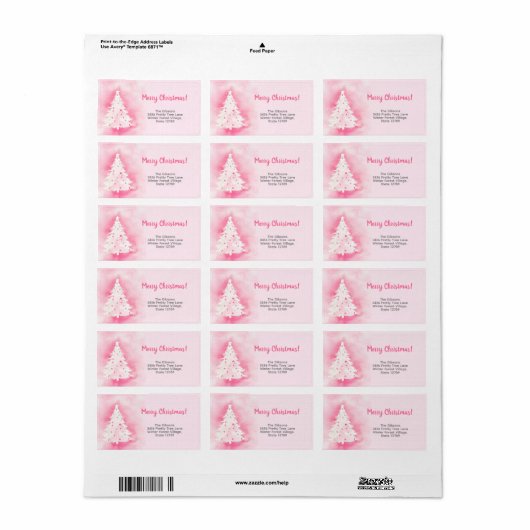 Roze Witte Kerstboom retour adres label (Full Sheet)