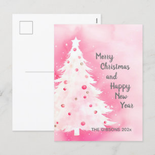 Roze Witte Kerstboom Waterverf Briefkaart