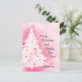 Roze Witte Kerstboom Waterverf Briefkaart (Staand voorkant)