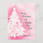 Roze Witte Kerstboom Waterverf Briefkaart (Voorkant)