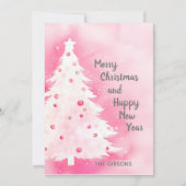 Roze Witte Kerstboom Waterverf Kaart (Voorkant)