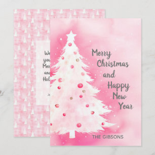 Roze Witte Kerstboom Waterverf Kaart