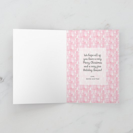 Roze Witte Kerstboom Waterverf Kaart (Binnen)