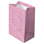 Roze & Witte Kerstcadeautas | Rendieren van de Ker Medium Cadeauzakje (Achterkant Gekanteld)