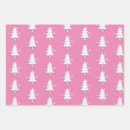 Roze, Witte Kerstmis, Bomen, Sneeuwvlokken vakanti Inpakpapier Vel