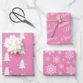 Roze, Witte Kerstmis, Bomen, Sneeuwvlokken vakanti Inpakpapier Vel