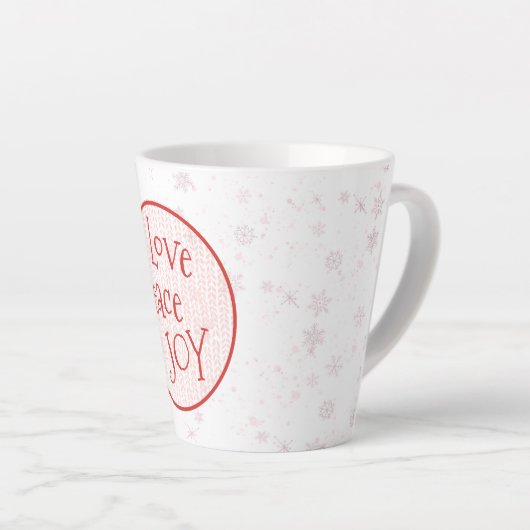 Roze & Witte Kerstvakantie Love Peace Joy Latte Mok (Rechterhoek)
