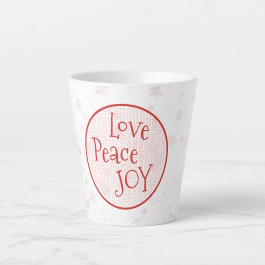 Roze & Witte Kerstvakantie Love Peace Joy Latte Mok (Voorkant)