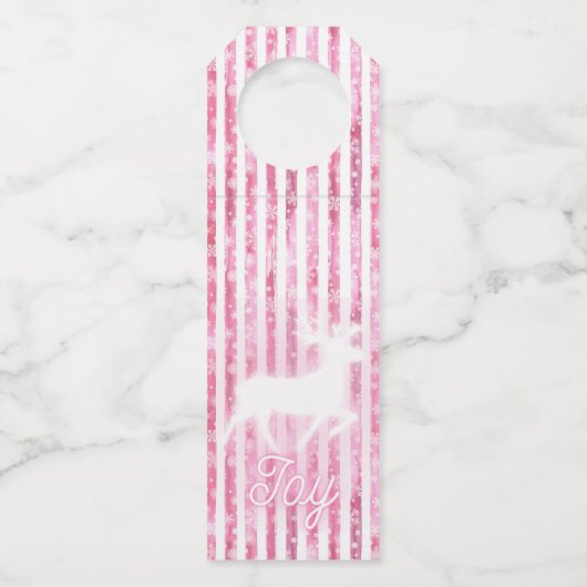 Roze & Witte Kerstvreugde Rendier Flessenhanger (Voorkant)