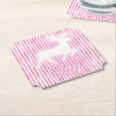 Roze & Witte Kerstvreugde Rendier Kartonnen Onderzetters (Gekanteld)