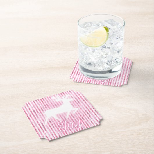 Roze & Witte Kerstvreugde Rendier Kartonnen Onderzetters (Insitu)