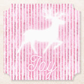 Roze & Witte Kerstvreugde Rendier Kartonnen Onderzetters (Voorkant)