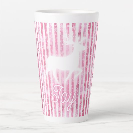 Roze & Witte Kerstvreugde Rendier Latte Mok (Voorkant)
