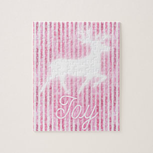 Roze & Witte Kerstvreugde Rendier Legpuzzel