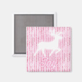 Roze & Witte Kerstvreugde Rendier Magneet (Voorkant / Achterkant)