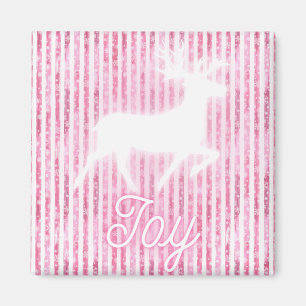 Roze & Witte Kerstvreugde Rendier Magneet
