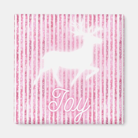 Roze & Witte Kerstvreugde Rendier Magneet (Voorkant)
