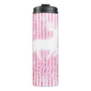 Roze & Witte Kerstvreugde Rendier Thermosbeker