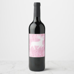 Roze & Witte Kerstvreugde Rendier Wijn Etiket