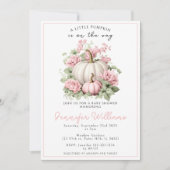 Roze witte kleine pompoen meisje baby shower kaart (Voorkant)