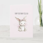 Roze Witte Konijn Bloem Verjaardag Kaart (Voorkant)