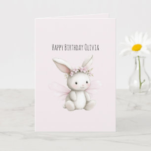 Roze Witte Konijn Bloem Verjaardag Kaart