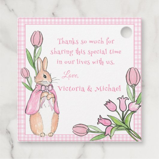 Roze witte konijn Dank u Baby shower Bedankjes Labels (Achterkant)