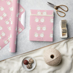 Roze Witte Konijnenoren Bril Glimlach Cadeaupapier