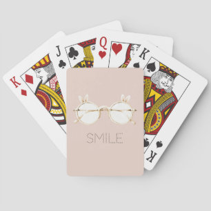 Roze Witte Konijnenoren Bril Glimlach Pokerkaarten