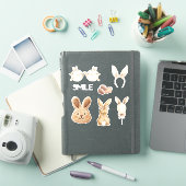 Roze Witte Konijnenoren Bril Glimlach Sticker (iPad Cover)