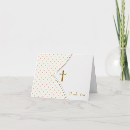 Roze Witte Kruis Meisje Doop Dank Kaarten (Voorkant)