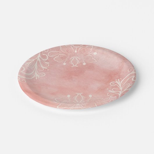  Roze & Witte Lace Bloemen Shabby Chic Papieren Bordje (Gekanteld)