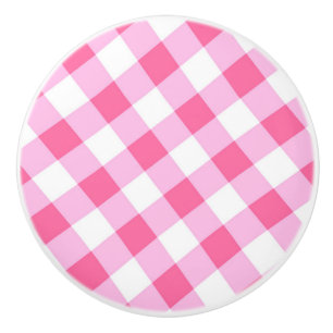Roze & Witte Landelijke Gingham Geruite Schakelaar Keramische Knop