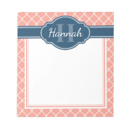 Roze, witte, Latijns schrift Blauw monogram Notitieblok