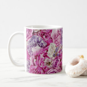 Roze Witte Lavendel Roos Bloemen Patroon Koffiemok