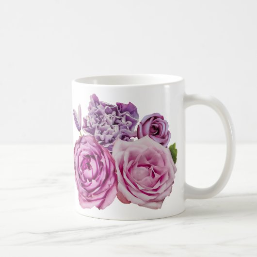 Roze witte lavender Roos Flowers Koffiemok (Rechts)