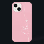 Roze witte legant naam voor kalligrafie Case-Mate iPhone 14 hoesje<br><div class="desc">De roze Wit Elegant Manuscript van de Kalligrafie de Aangepaste iPhone 14 de Slimme Gevallen van de Telefoon kenmerkt een modern en trendy eenvoudig en stijlvol ontwerp met uw gepersonaliseerde naam in elegante hand geschreven kalligrafiekmanuscript typografie op een zachte roze achtergrond. Ontworpen door ©Evco Studio www.zazzle.com/store/evcostudio</div>
